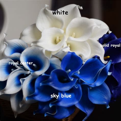 40pcs Blue Real Touch Calla Lilies White Callas Wedding Bridal Bouquets