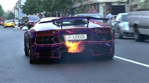 2 Loud Lamborghini Aventadors Spitting Flames In London Youtube