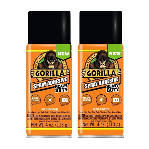 Gorilla Spray Adhesive Clear 4 Oz Fine Mist Heavy Duty Permanent Bond
