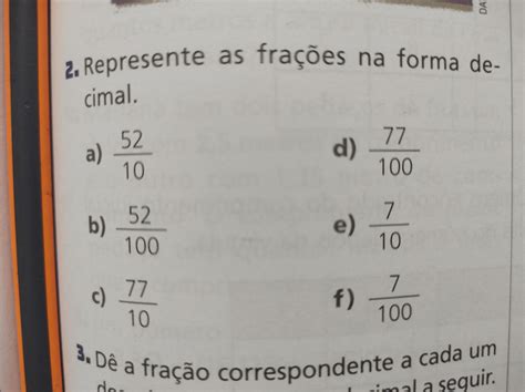 Represente As Frações Na Forma Decimal