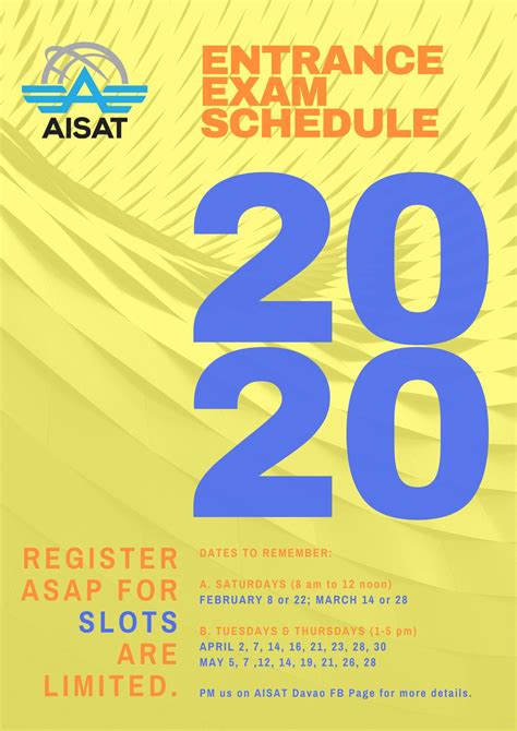 Exam & workshop schedule for 2020: Entrance Exam Schedule 2020 - AISAT