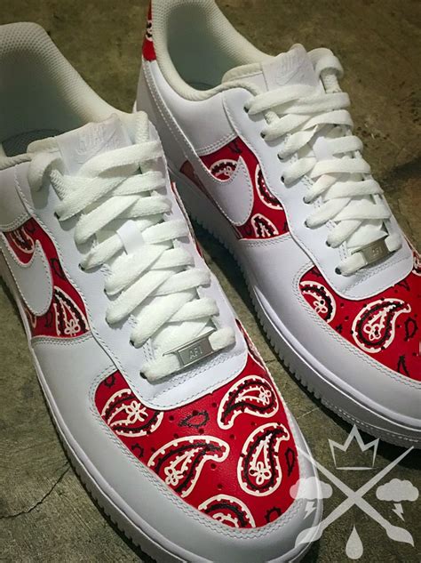 Nike Air Force One 1 Low Custom Red Bandana Mens White Sneaker Shoe