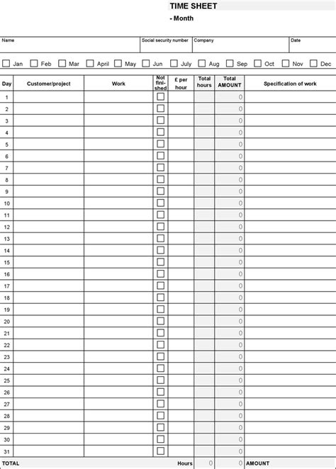 Monthly Timesheet Template Printable Timesheet Template Template