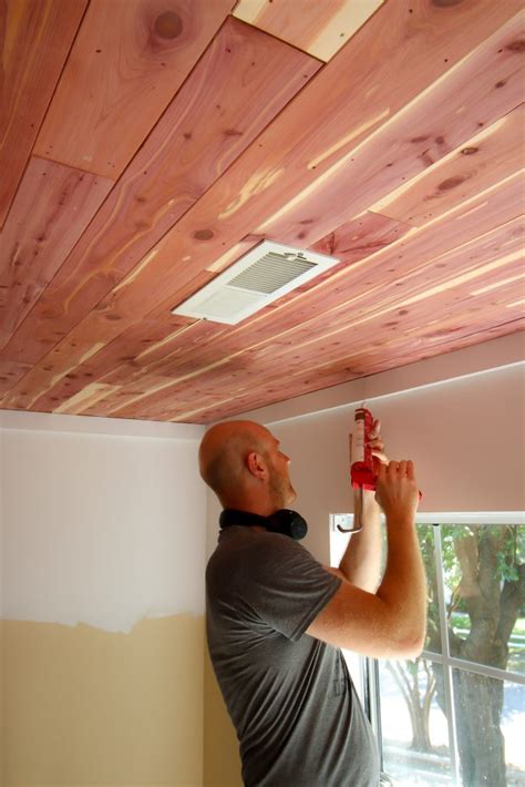 Installing cedar planks on a van ceiling seems like the obvious choice to me. How to install a tongue & groove cedar plank ceiling