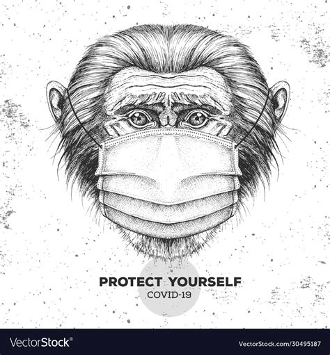 Animal Monkey Wearing Face Medical Mask Covid 19 Vector Image