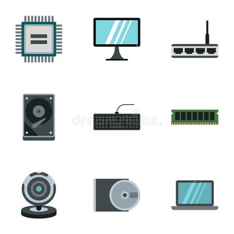 Computer Setup Icons Set Cartoon Style Stock Vector Illustration Of
