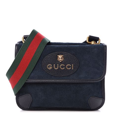 Gucci Suede Neo Vintage Web Small Messenger Bag Navy 553835 Fashionphile