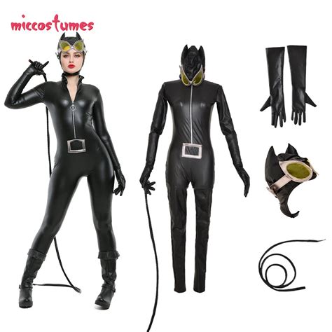 Cat Suit Cosplay Costume Black Bodysuit Jumpsuit Woman Halloween