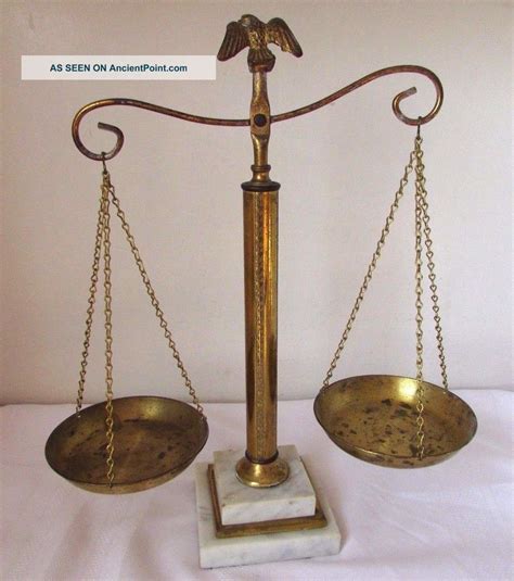 Antique Vintage Brass Attorney Scales Of Justice W Fine Marble Base