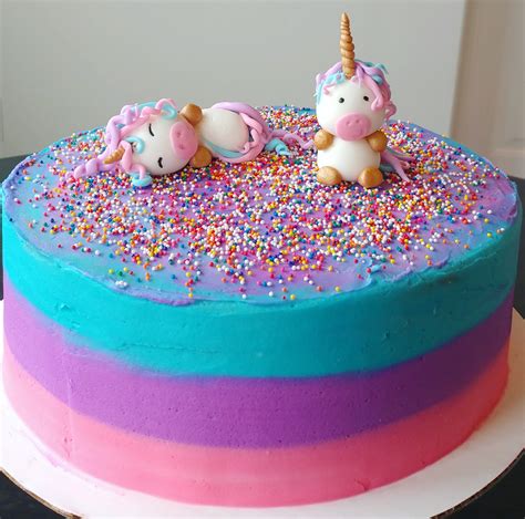 Unicorn Cake Not My Best Frosting Job But Unicorns Came Out Cute R