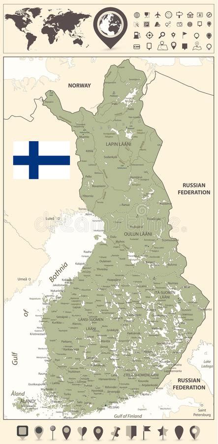 Finnland Karte Und Weltkarte Mit Flachen Kartenzeigern Vektor