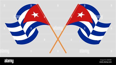 Crossed And Waving Flags Of Cuba Vector Illustration Stock Vector