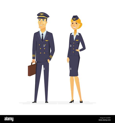 Pilot And Flight Attendant Cartoon People Characters Illustration