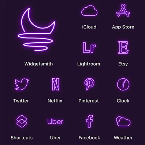 Purple Neon App Icons Neon Aesthetic Ios 14 Icons Iphone Etsy Polska