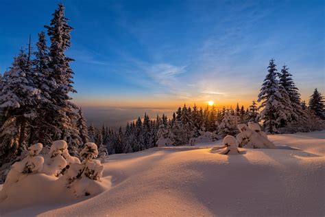 5045573 Sunset Horizon Snow Winter Sky Nature