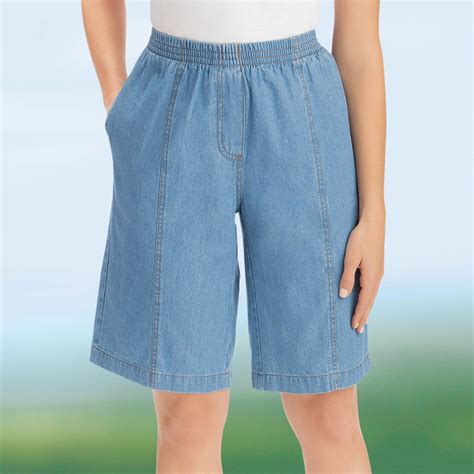 Pull On Elastic Waist Denim Bermuda Shorts Collections Etc