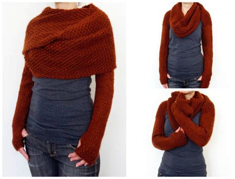 Look Great This Fall Knit Or Crochet This Long Sleeve Wrap Around Sweater Scarf It’s A