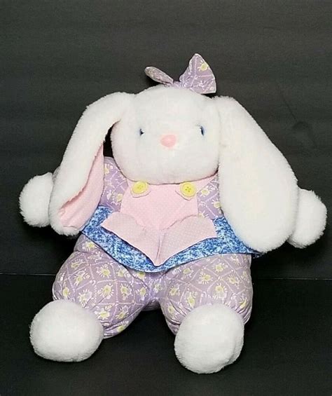 Dandee White Bunny Rabbit 16 Plush Floral Body Apron Denim Skirt