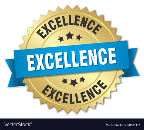 Excellence 3d Gold Badge With Blue Ribbon Vector Image