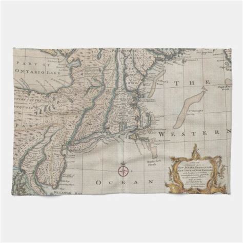 Vintage Map Of The New England Coast 1747 Hand Towels Zazzle