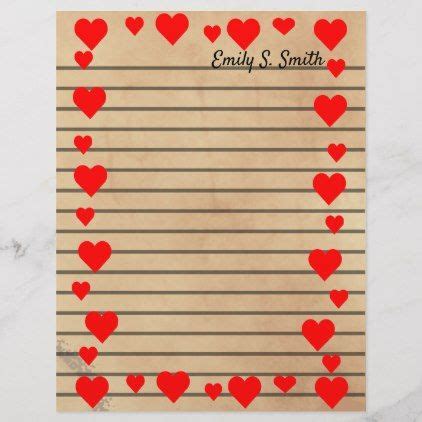Vintage Valentine Heart Border Lined Writing Paper Zazzle Lined Writing Paper Vintage