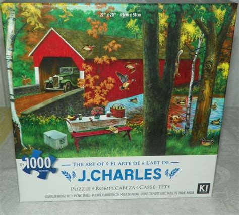 Karmin Jigsaw Puzzle J Charles Covered Bridge With Picnic Table 1000