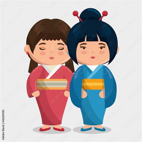 cute japanese girls group kawaii style vector illustration design stock vector adobe stock