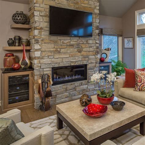 The fireplace showcase offers the largest live burning. Modern Fireplace & Stone | Showcase design, Modern ...