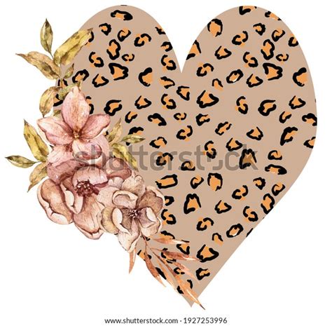 Illustration Hand Drawn Floral Leopard Print Stock Illustration