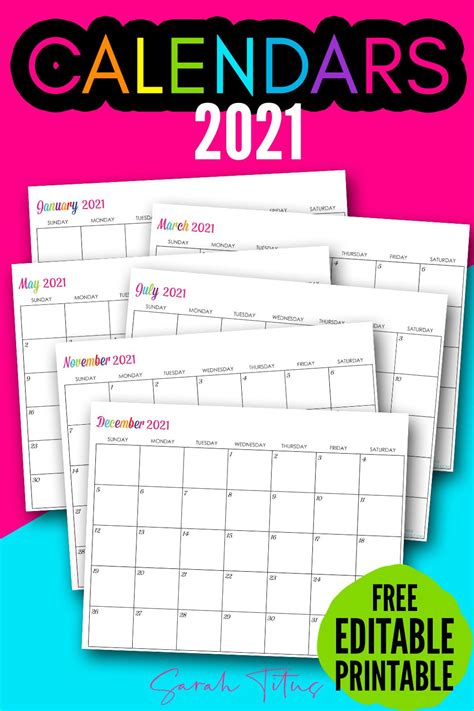 Custom Editable 2021 Free Printable Calendars Calendar Printables