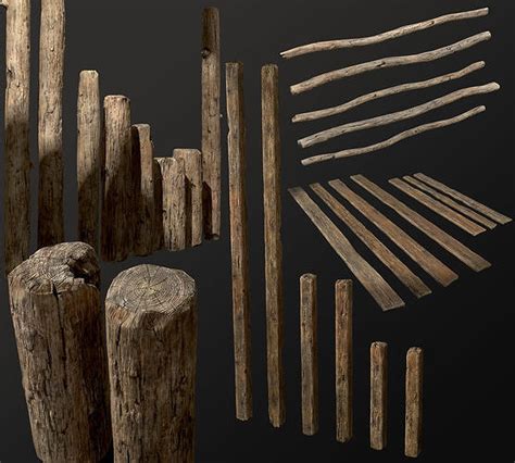 3d Model Collection Old Wooden Planks Poles And Beams 26 Pieces Vr Ar
