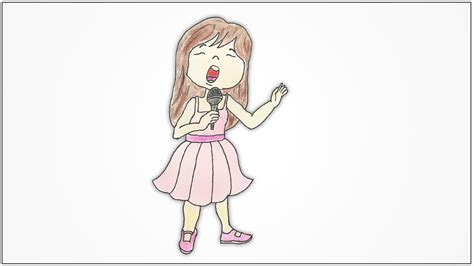 How To Draw A Girl Singing With Microphone Step By Step Youtube