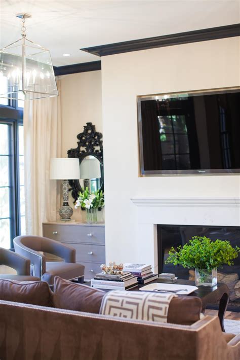 Neutral Transitional Living Room With Tv Hgtv