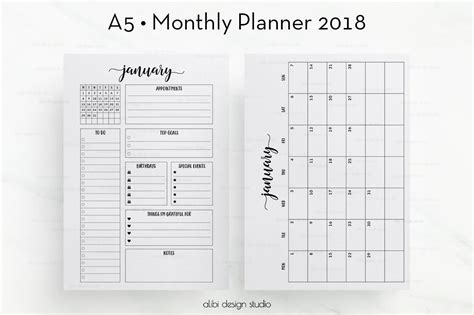 2018 Monthly Planner A5 Planner Inserts Month At A Glance