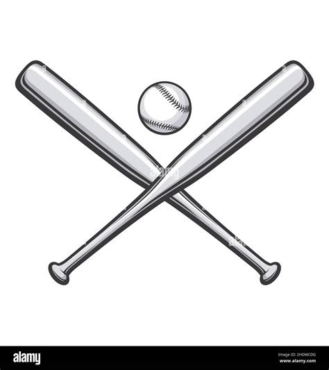 Simple Classic Baseball With 2 Crossed Baseball Bats Grayscale Gray