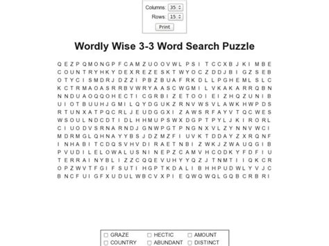 Wordly Wise 3 3 Word Search Puzzle Worksheet For 4th 5th Grade