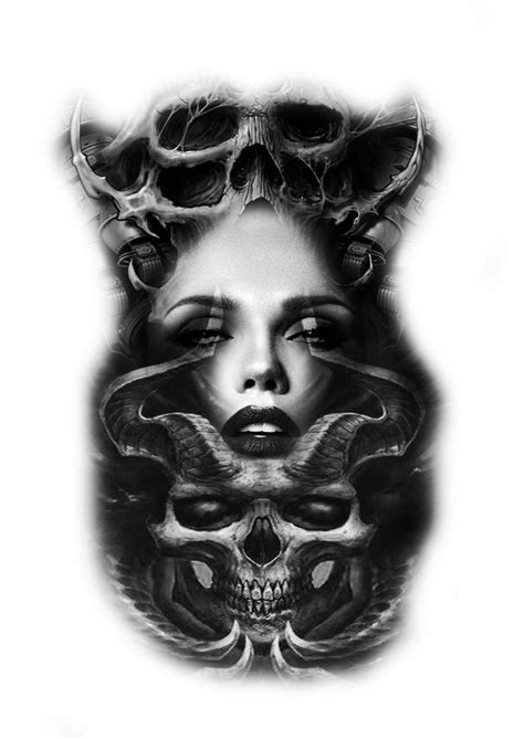 Girl Skull Face Tattoo Designs