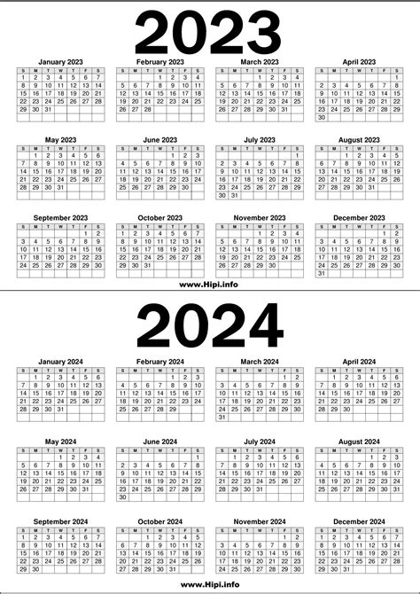 2023 2024 Two Year Calendar Printable