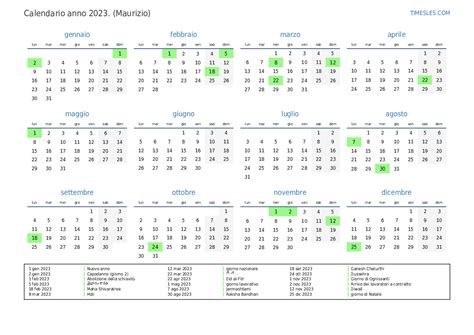 Calendario Per Il 2023 Con Giorni Festivi A Mauritius Stampa E