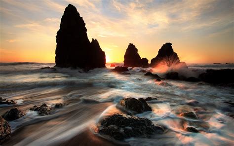 1920x1200 Water Sea Coast Landscape Nature Rock Sunrise Wallpaper