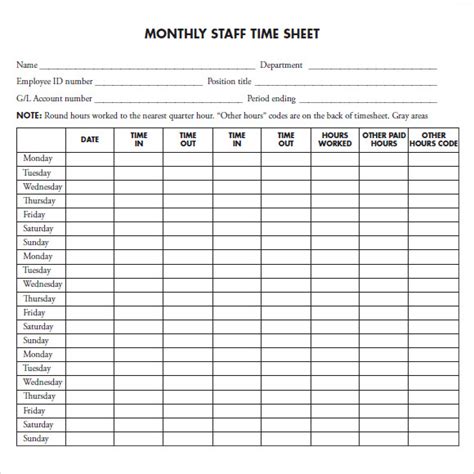 FREE 14+ Sample Monthly Timesheet in Google Docs | Google Sheets
