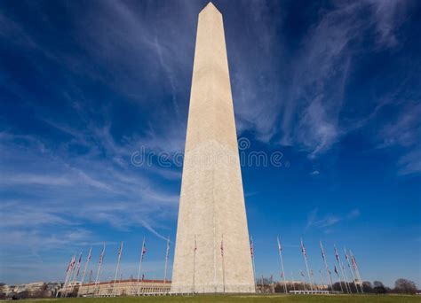 Wide Angle View Of Washington Monument Stock Photo Image Of Flags