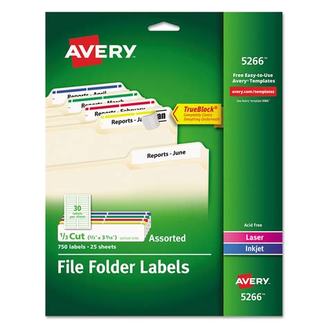 With free simple label template, possible and readily available to have your business product have its own design and layout; Permanent File Folder Labels by Avery® AVE5266 ...