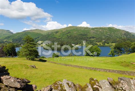 Grasmere Lake District Cumbria England Uk With Blue Sky Mountain Stock