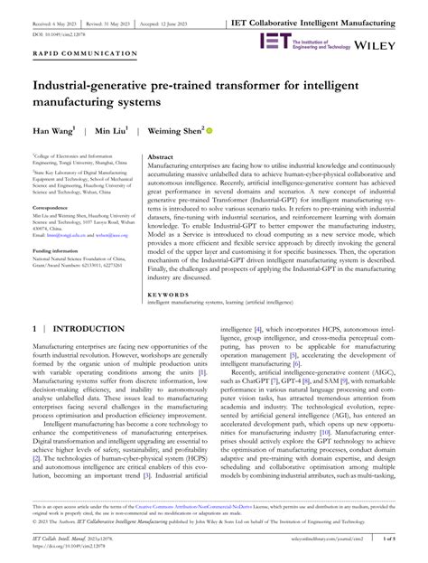 PDF Industrialgenerative Pretrained Transformer For Intelligent Manufacturing Systems