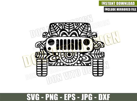 Jeep Mandala (SVG png) Zentangle 4x4 Vehicle Cut File Cricut Silhouette