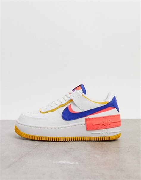 The nike air force 1 shadow, a women's exclusive release, will debut in a new theme. Nike Air Force 1 Shadow trainers in white blue and pink | ASOS