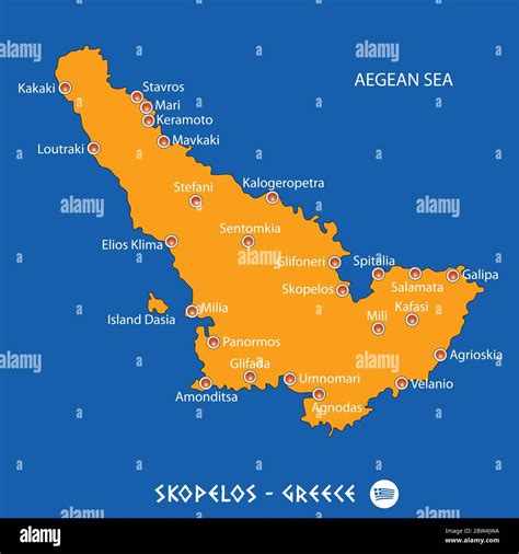 Island Of Skopelos In Greece Orange Map Art And Blue Background Stock