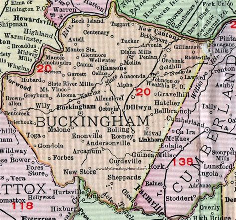 Buckingham County Virginia Map 1911 Rand Mcnally Dillwyn New