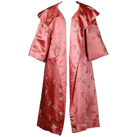 Dynasty Vintage 1960s Pink Silk Satin Swing Coat With Gold Butterflies